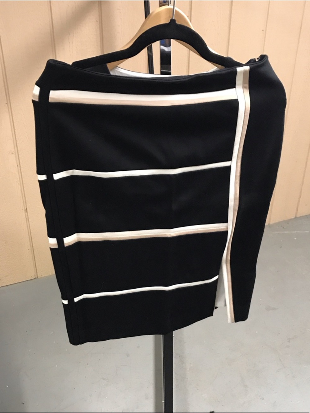 White House Black Market Black Pencil Skirt with White Stripe Detail